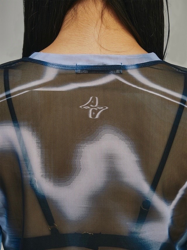 【BLUER】Body Printed Mesh Longsleeves Grey BLR BLUER】Body Printed Mesh Longsleeves | OUR BRAND,BLR