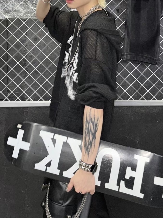 受注制【Never mind the XU】mesh zip up hoodie (3color