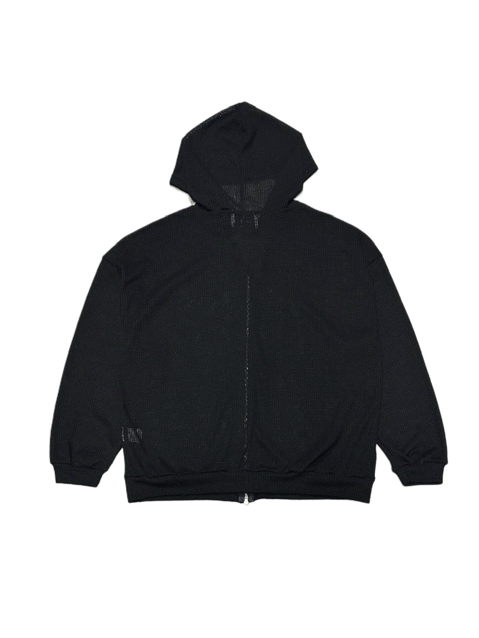 hideページ 受注制【Never mind the XU】mesh zip damage hoodie (2color