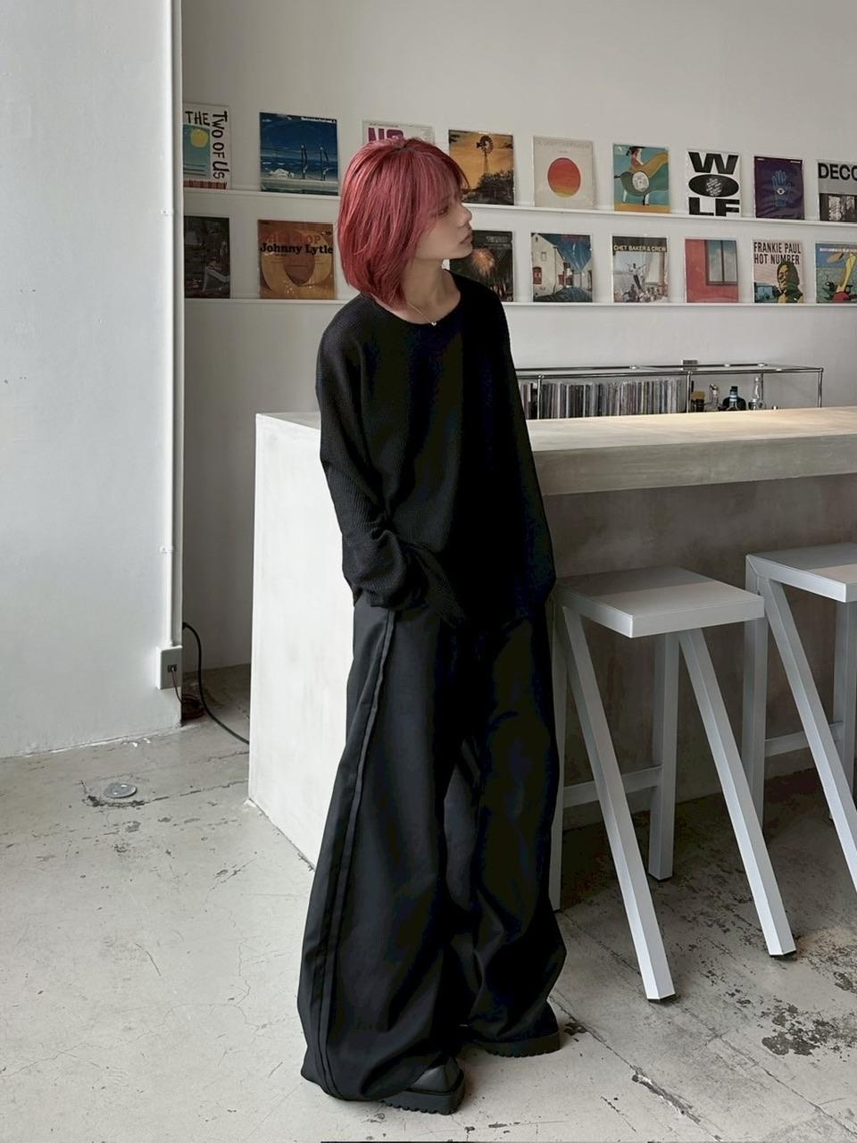 ベルト付き　wide slacks used USED COLLECTIONS WIDE PANTS 1 WOOL BLK FJ-P67-103 GOOD 2-S