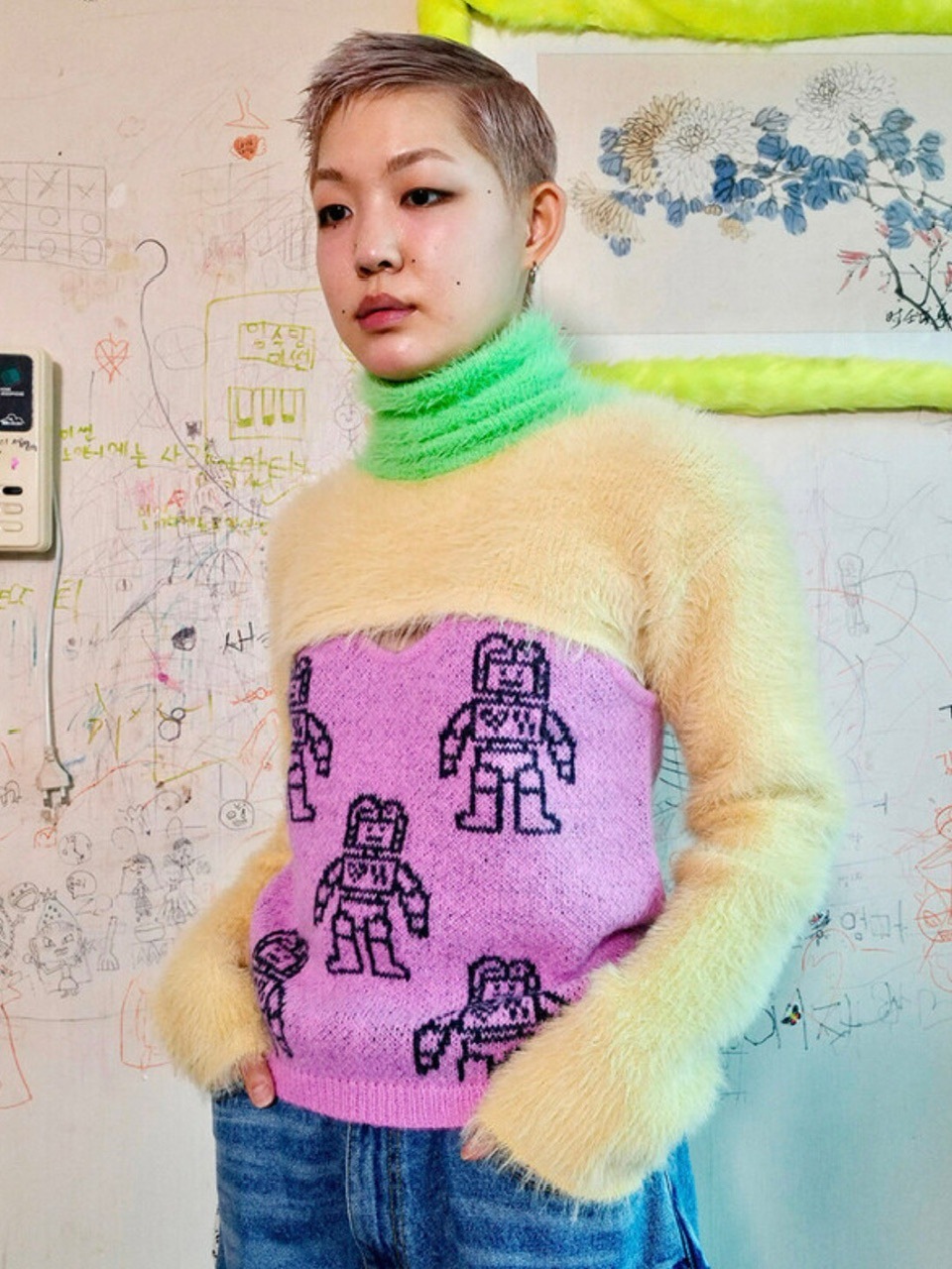 【YOUTHBATH】High-Neck Knit Top Set-up