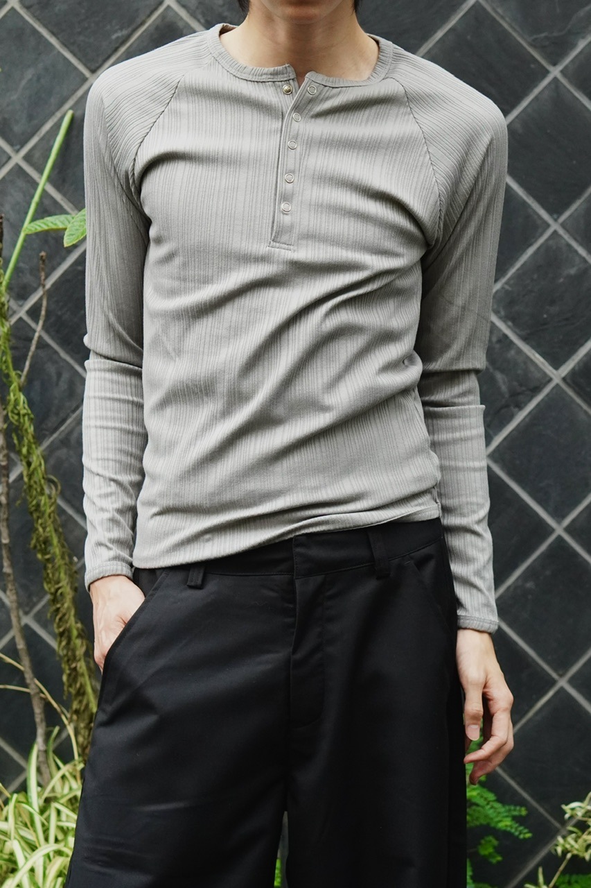 東京店WEB限定受注制【Chikashitsu +】snap rib henley neck tee