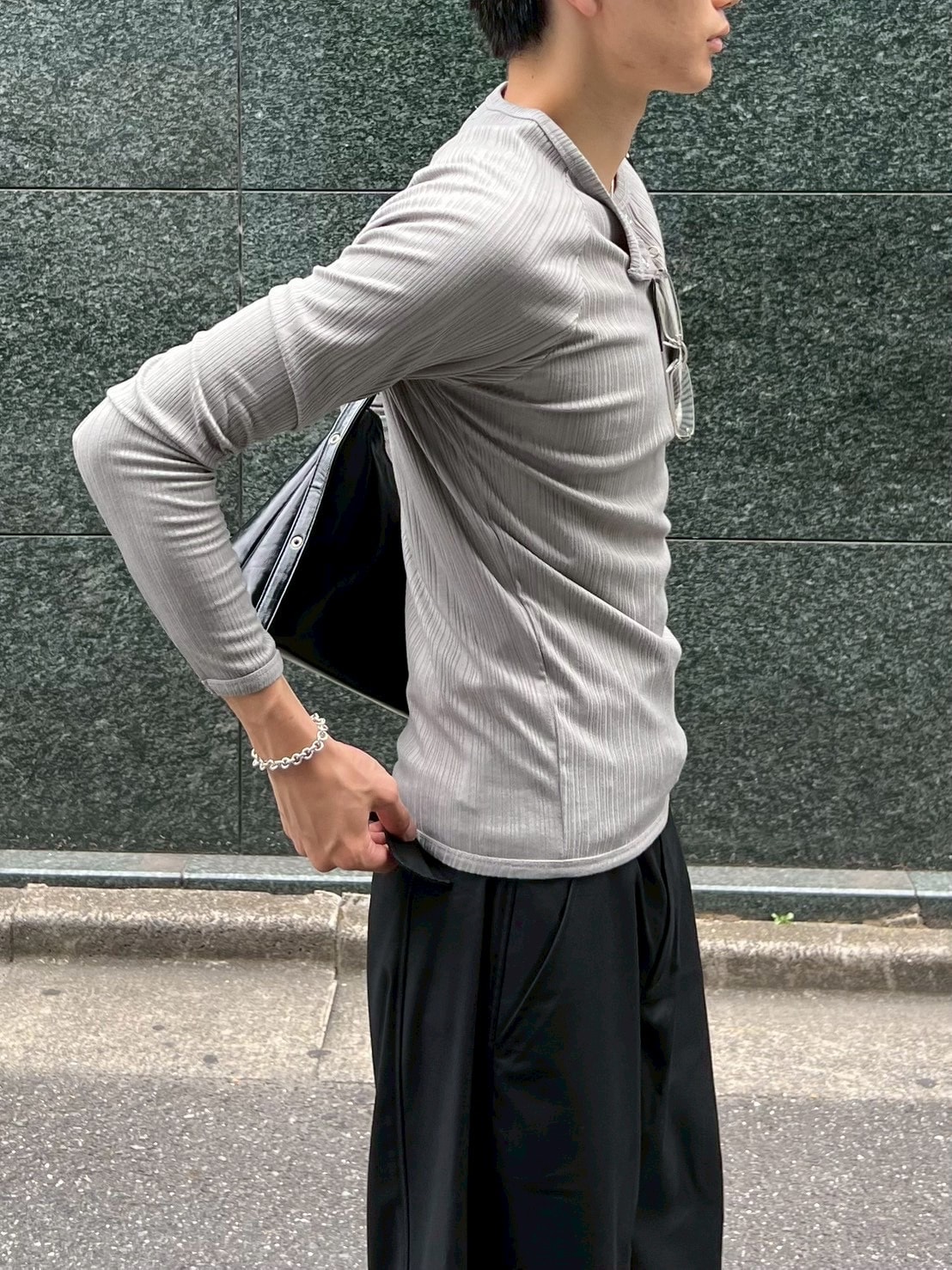 東京店WEB限定受注制【Chikashitsu +】snap rib henley neck tee