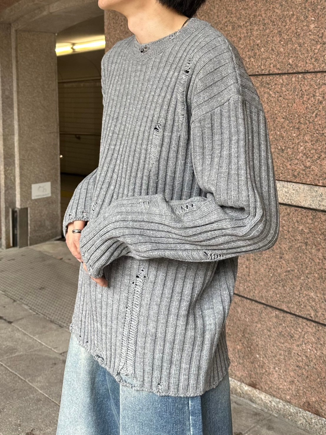 Chikashitsu +】unisex damage knit (3color