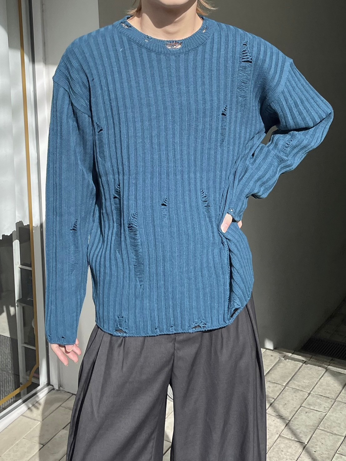 Chikashitsu +】unisex damage knit (3color) / 【チカシツプラス