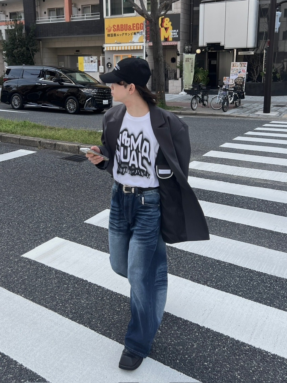 Chikashitsu +】design washing wide denim pants (2color