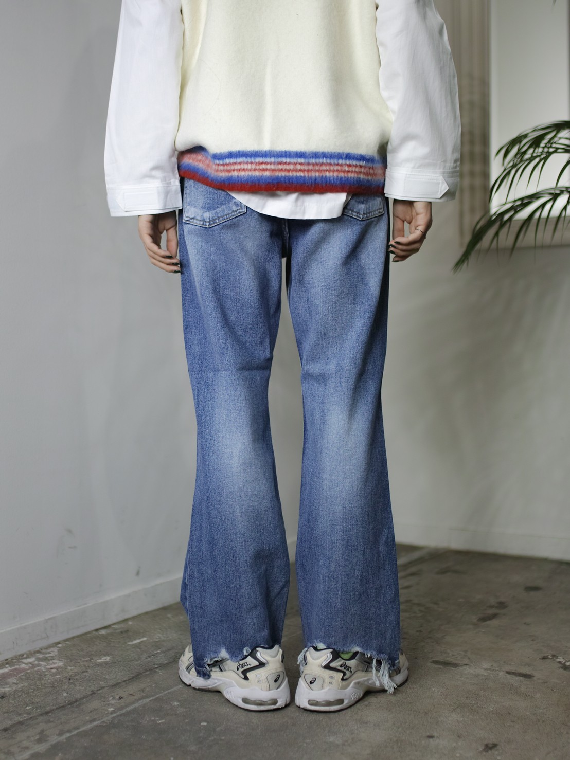 受注制【Chikashitsu +】flare damage denim pants (2color