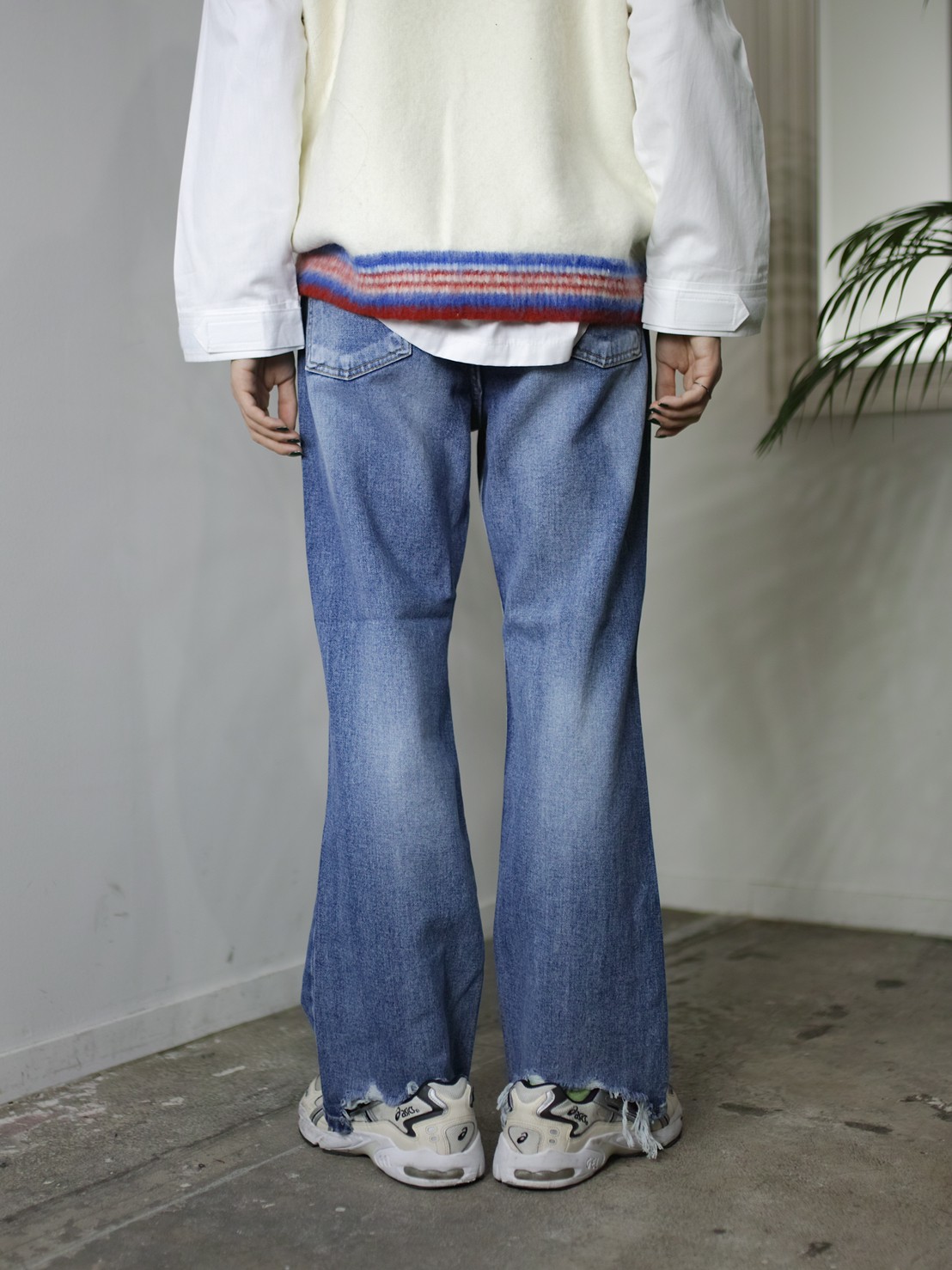 受注制【Chikashitsu +】flare damage denim pants (2color)