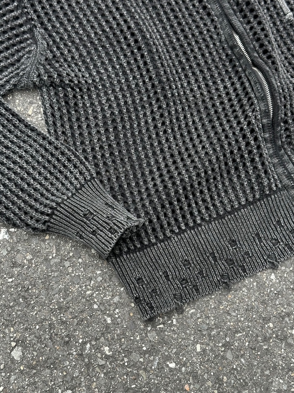 【chikashitsu+】mesh zip damage hoodie 大阪店WEB限定受注制【Chikashitsu +】mesh zip damage hoodie