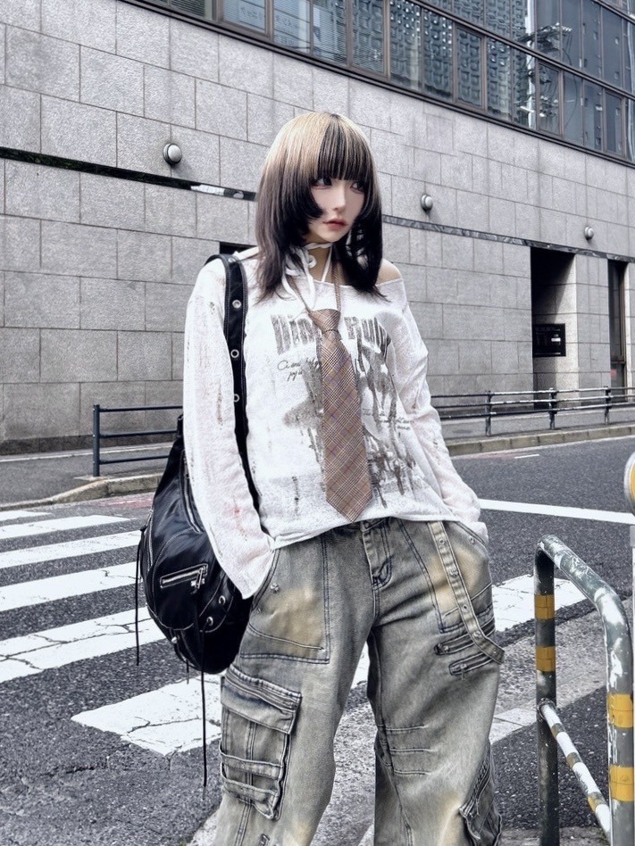みそに 受注制【Never mind the XU】see-through damage knit (2color