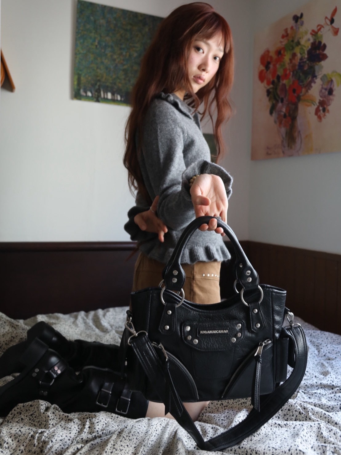 IUGAMAKARAS】Studded Leather Mini Shoulder Bag | OUR BRAND