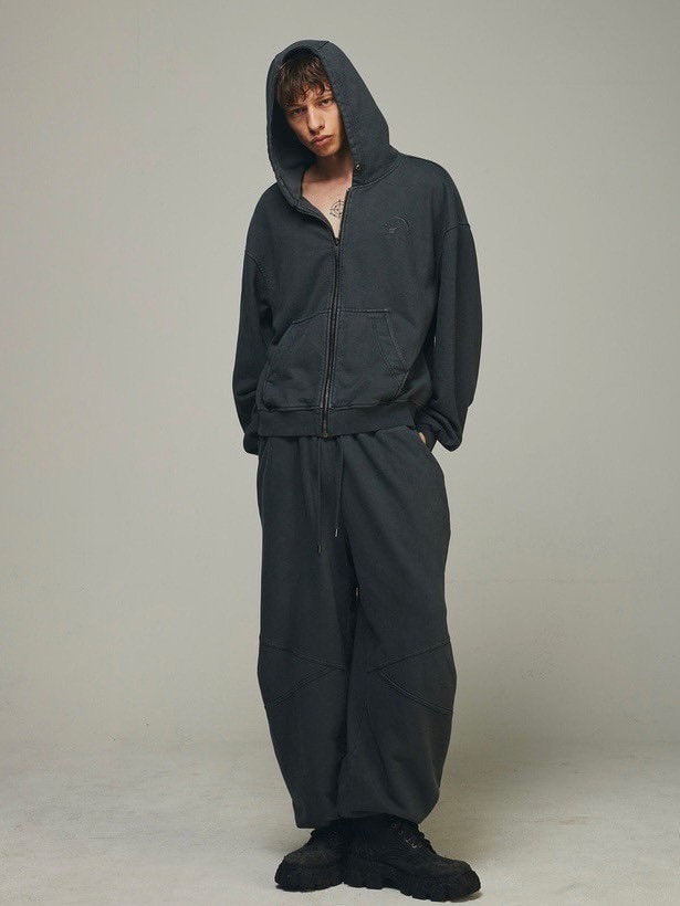 【BLR BLUER】Dyed Circle Logo Over-fit Hoodie Zip-up