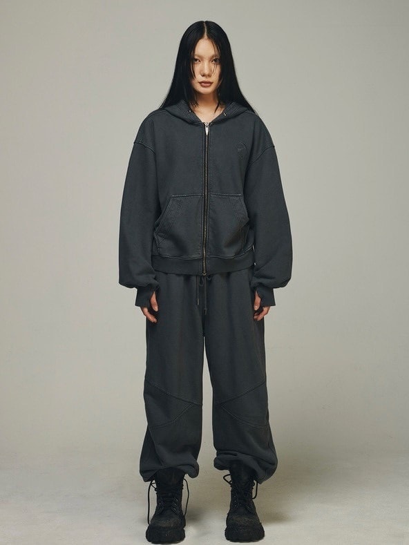 【BLR BLUER】Dyed Circle Logo Over-fit Hoodie Zip-up