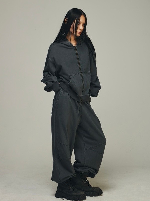 【BLR BLUER】Dyed Circle Logo Over-fit Hoodie Zip-up