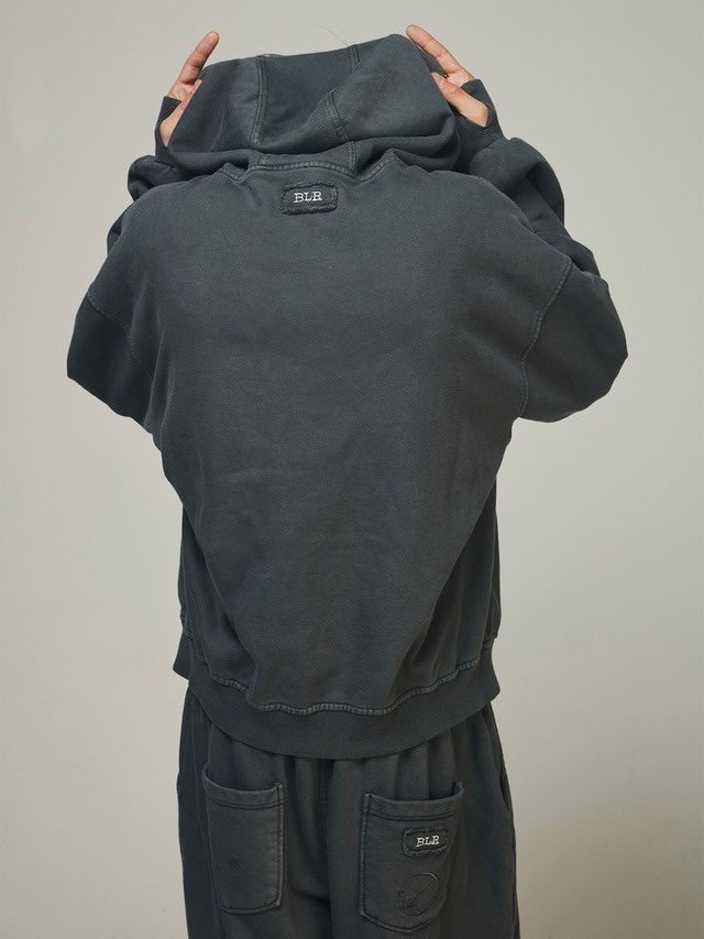 【BLR BLUER】Dyed Circle Logo Over-fit Hoodie Zip-up