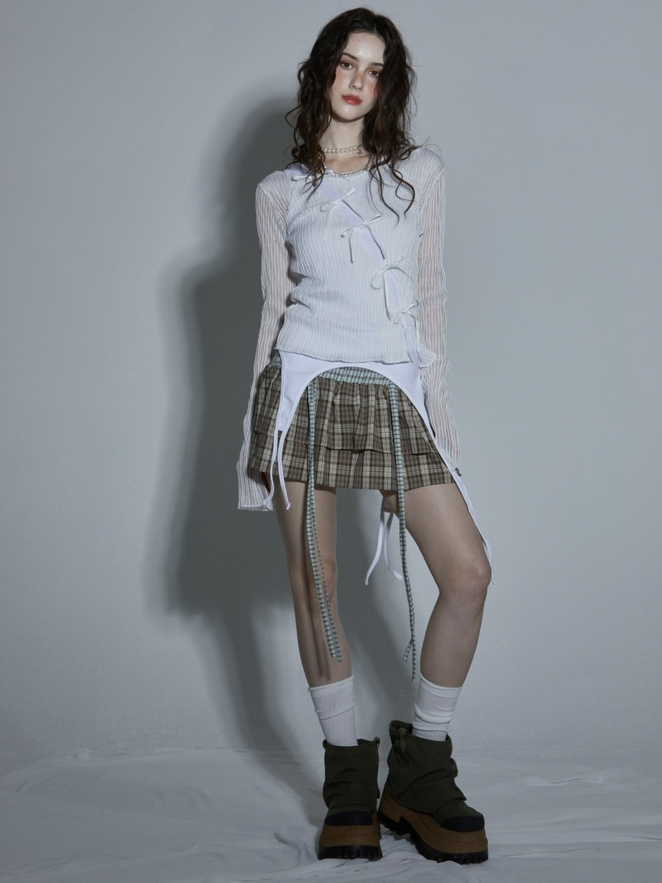 GATELESS】RIBBON CHECK FRILL MINI SKIRT / 【ゲートレス】リボン