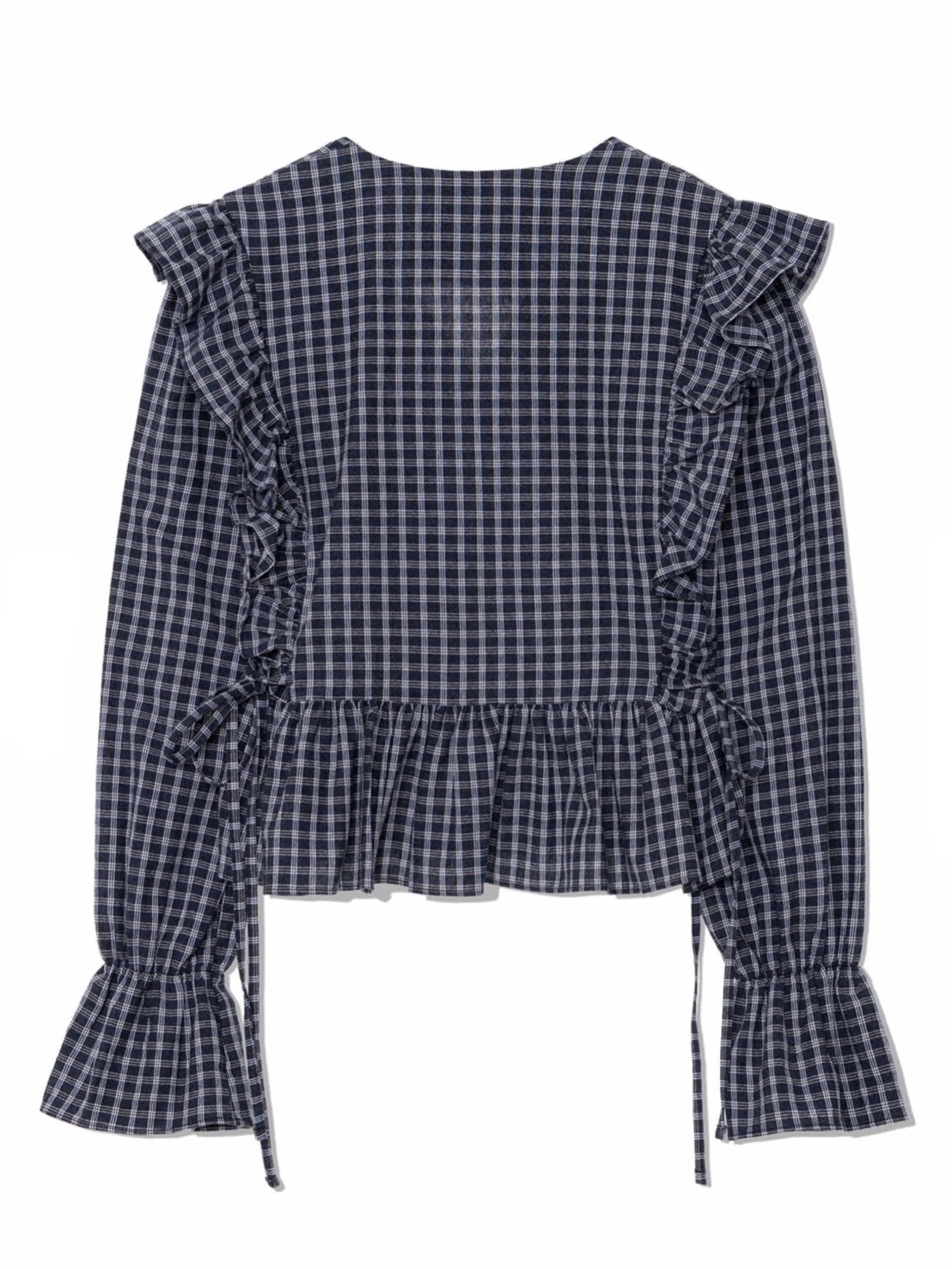 【Uglyshadow】BUTTON CHECK FRILL BLOUSE