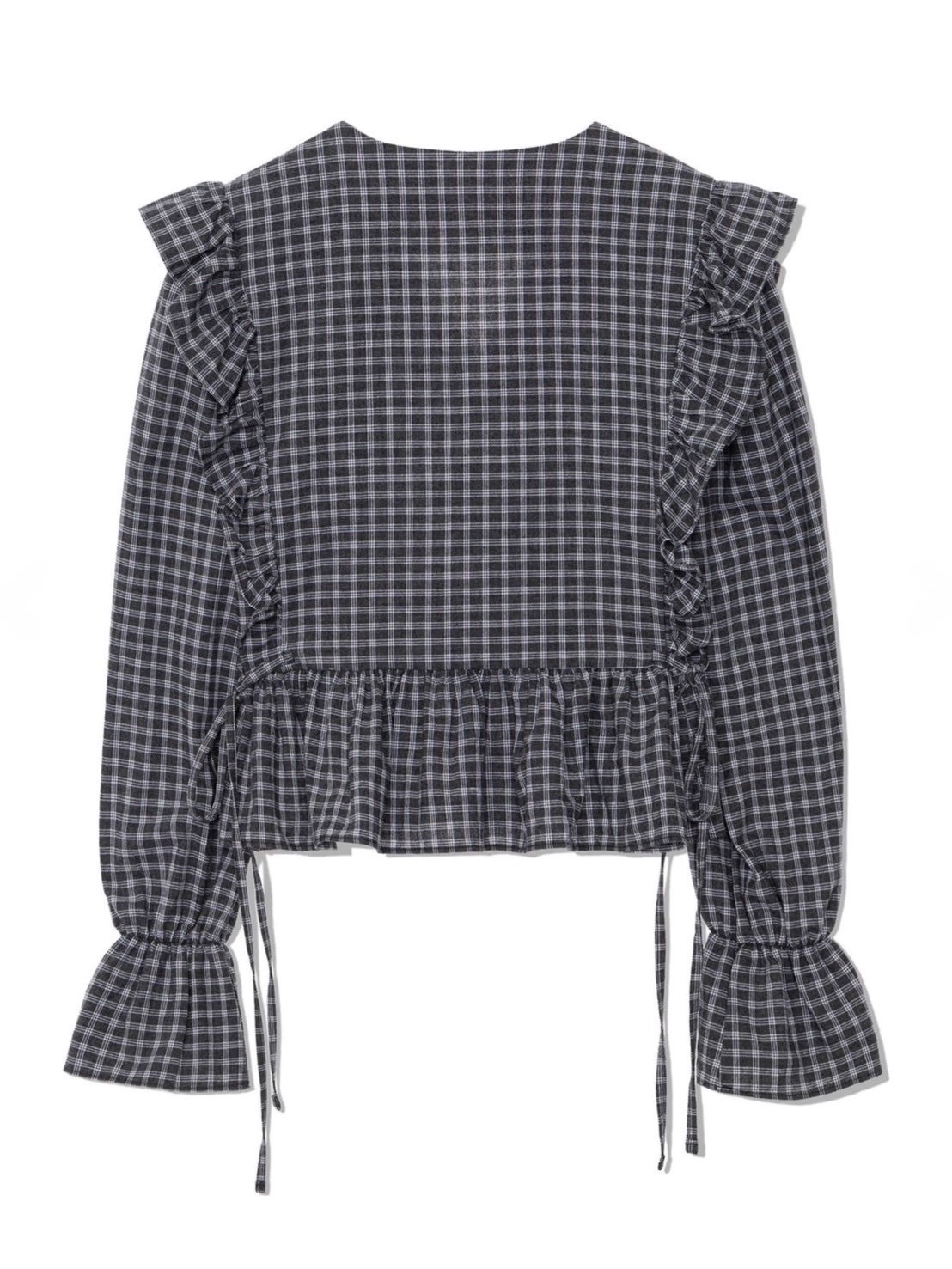 【Uglyshadow】BUTTON CHECK FRILL BLOUSE