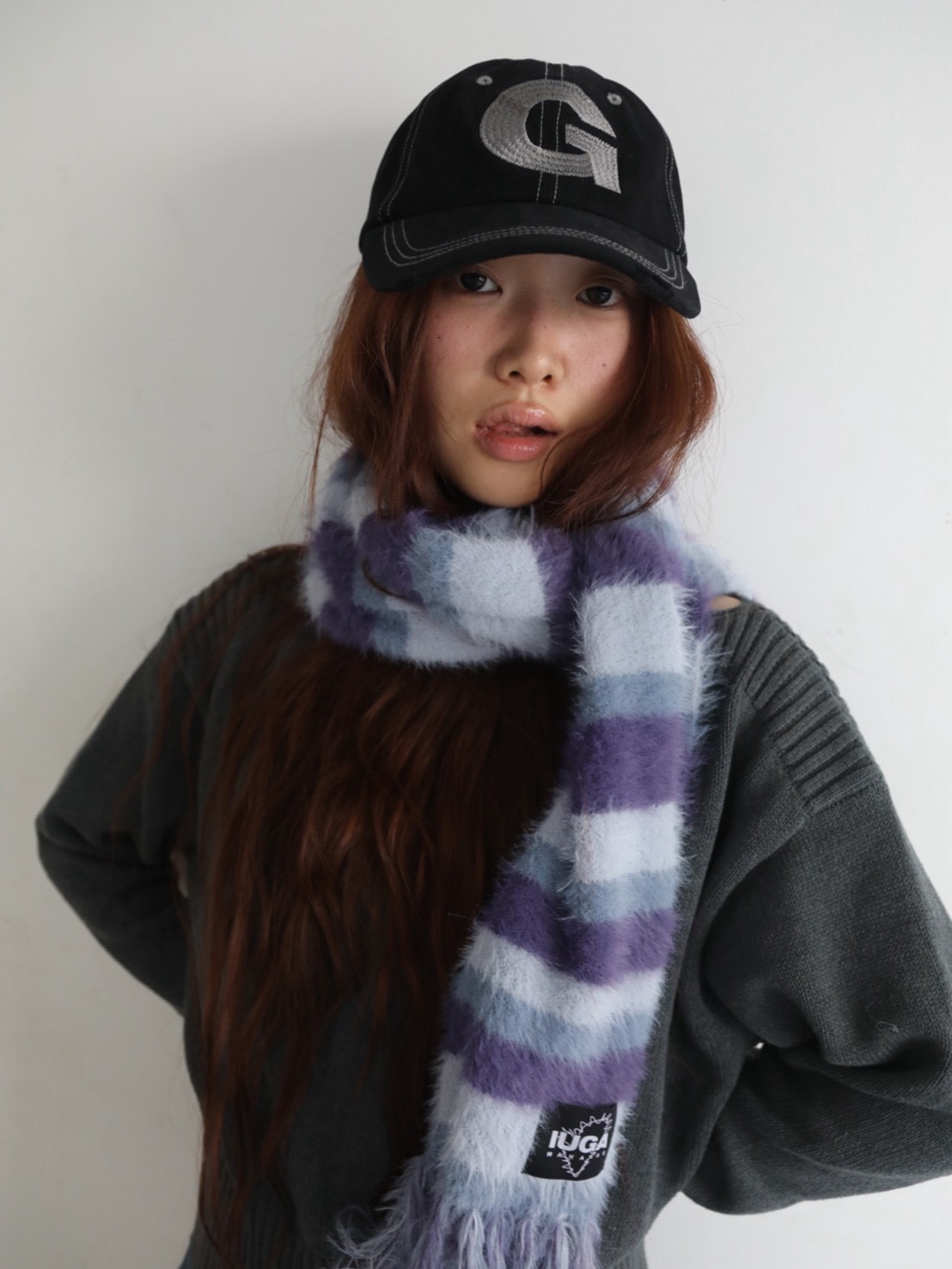 IUGAMAKARAS】Striped Hairy Bold Muffler | OUR BRAND,IUGAMAKARAS