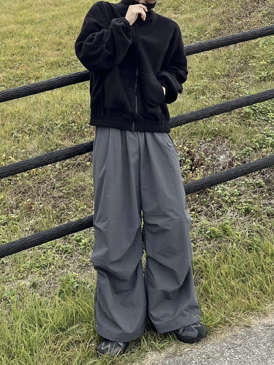 受注制【youll】snap button tuck wide pants (3color)