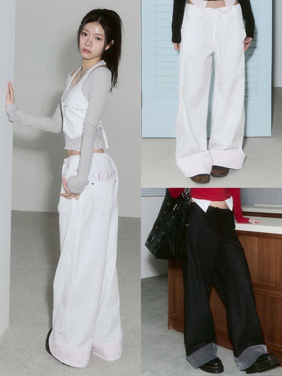 CHERRYQUIRI ■ Lace layered roll up denim デニム CHERRYQUIRI】lace layered roll up denim / 【チェリーキュリー
