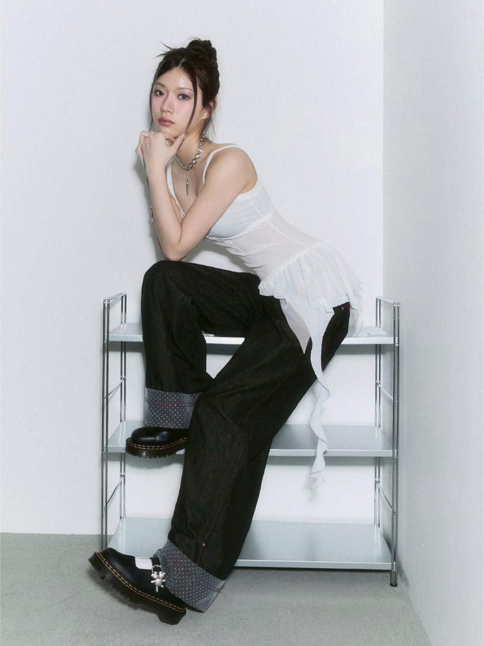 CHERRYQUIRI】lace layered roll up denim / 【チェリーキュリー