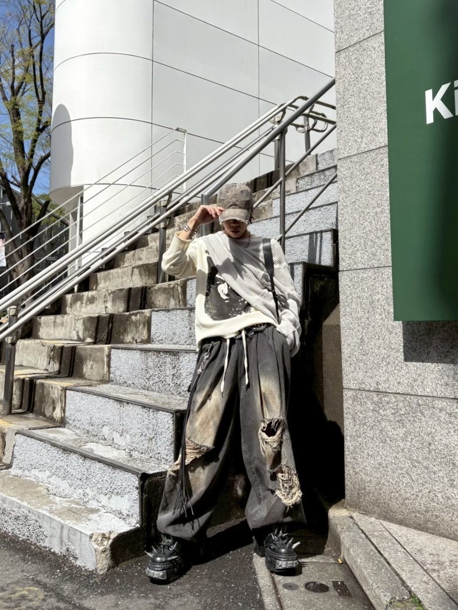 受注制【Never mind the XU】balloon damage denim pants | OUR