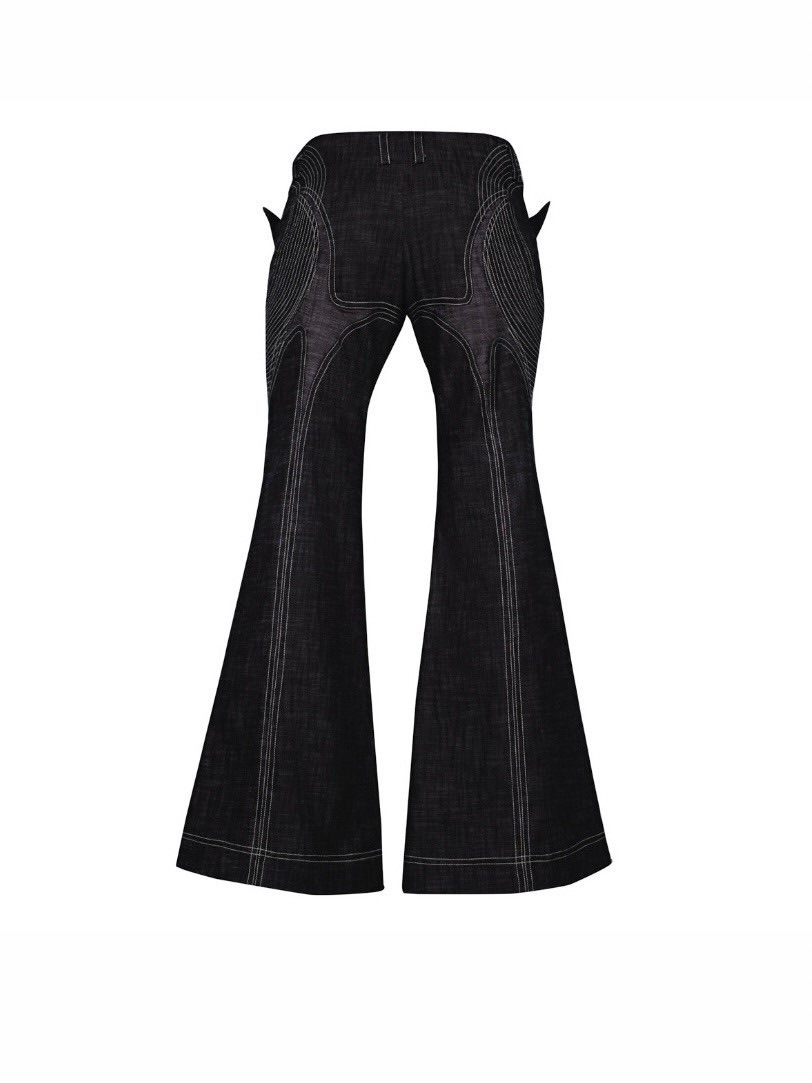 【La Lune】STORMY PANTS / 【ラリュンヌ】ボタンステッチデニムフレアパンツ