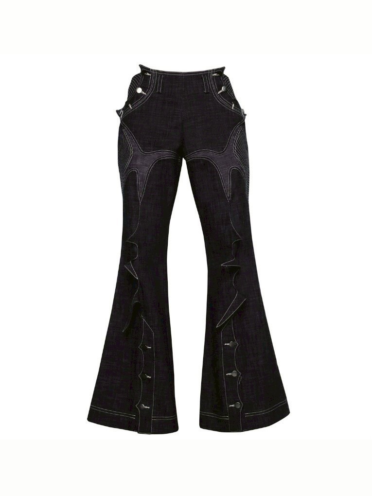 【La Lune】STORMY PANTS / 【ラリュンヌ】ボタンステッチデニムフレアパンツ