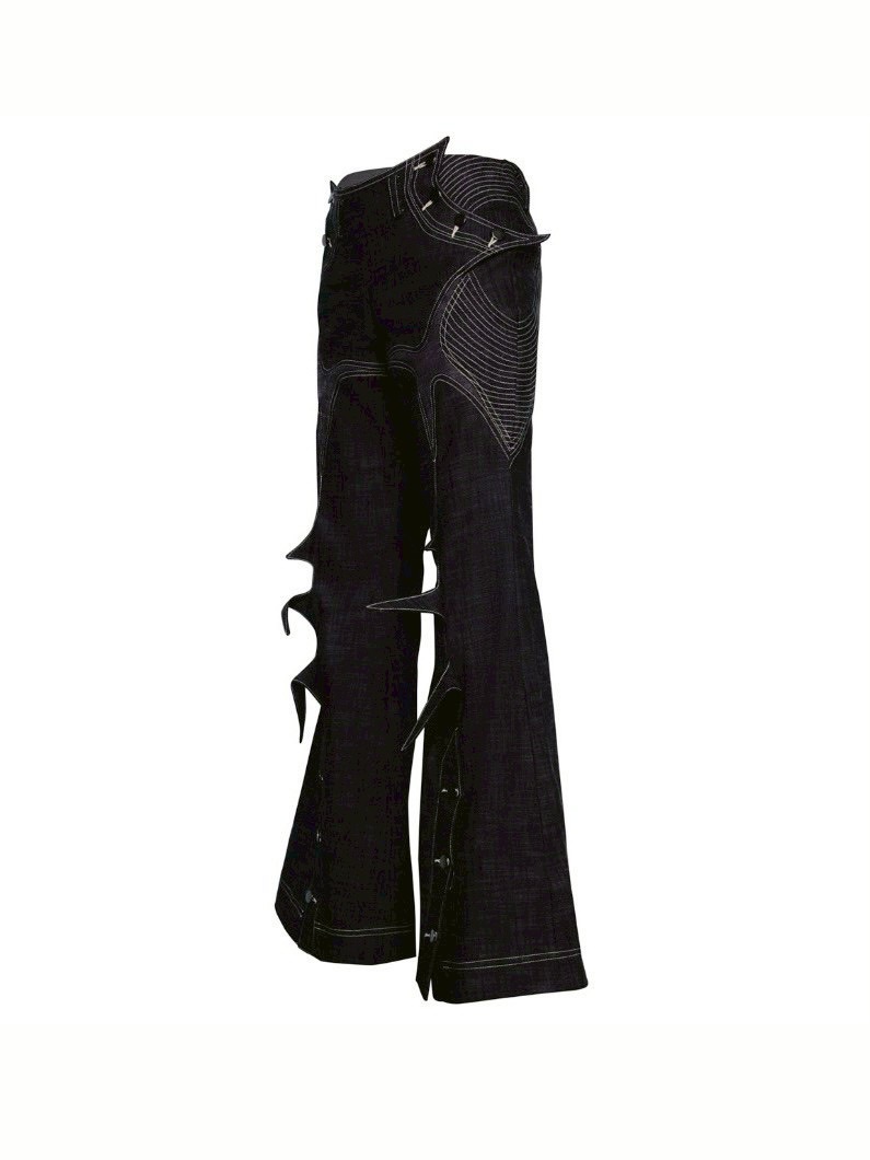 【La Lune】STORMY PANTS / 【ラリュンヌ】ボタンステッチデニムフレアパンツ