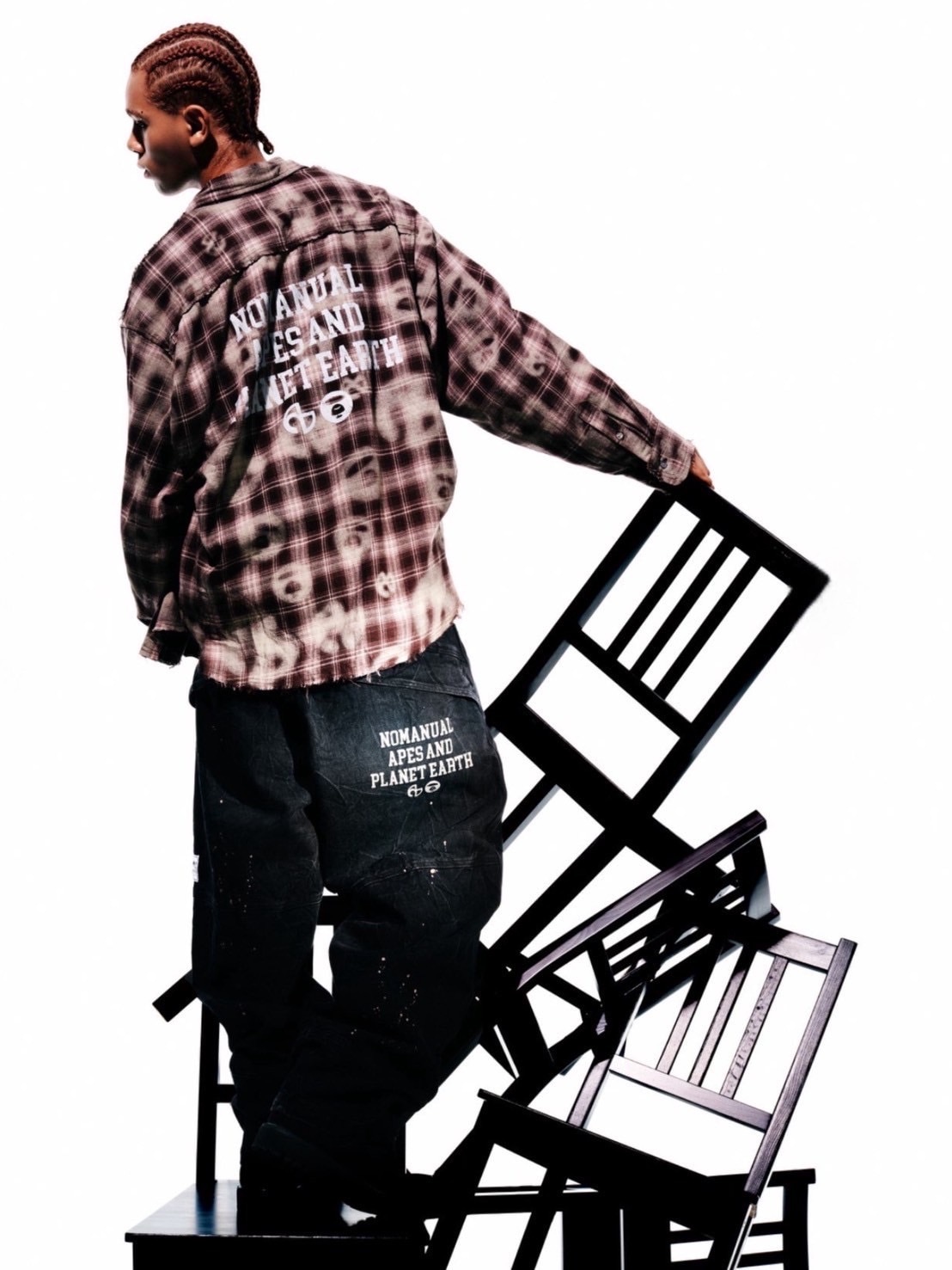 AAPE X NOMANUAL】AAPE X NOMANUAL SPRAYED SYMBOL CHECK SHIRT | OUR