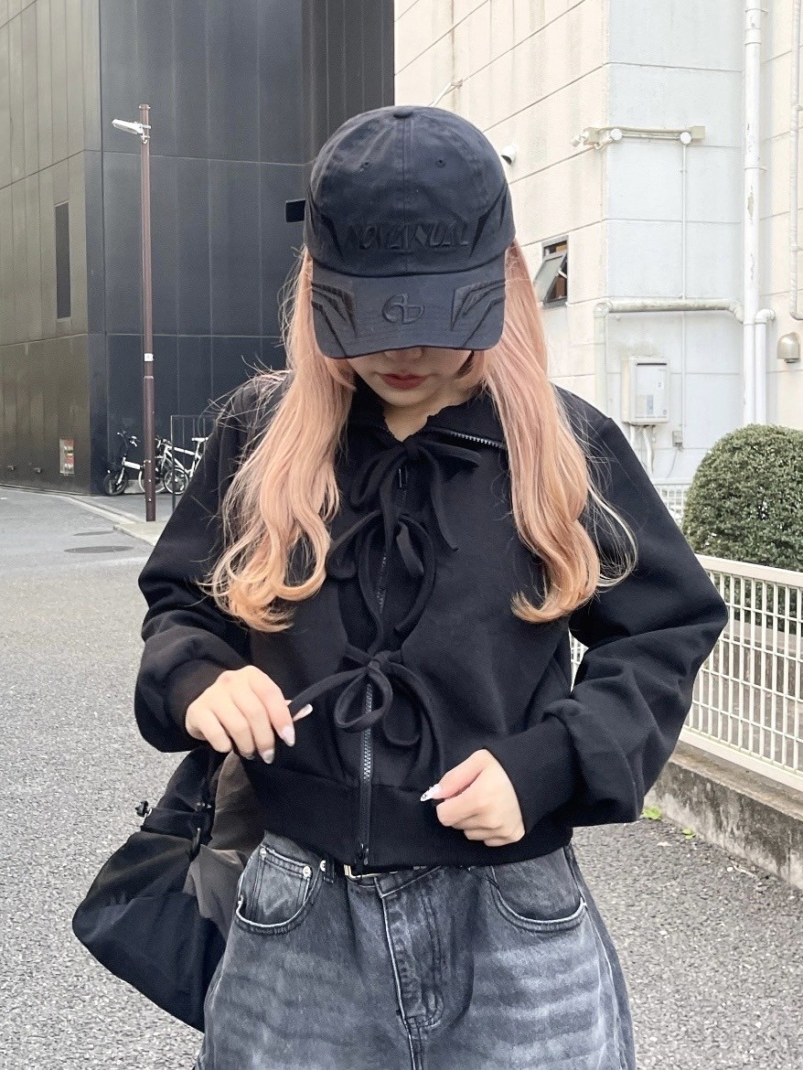 haek jacket with ribbon/リボン付きジャケットFEKETE 受注制【nmtc +】ribbon zip up jacket (2color) / 【エヌ
