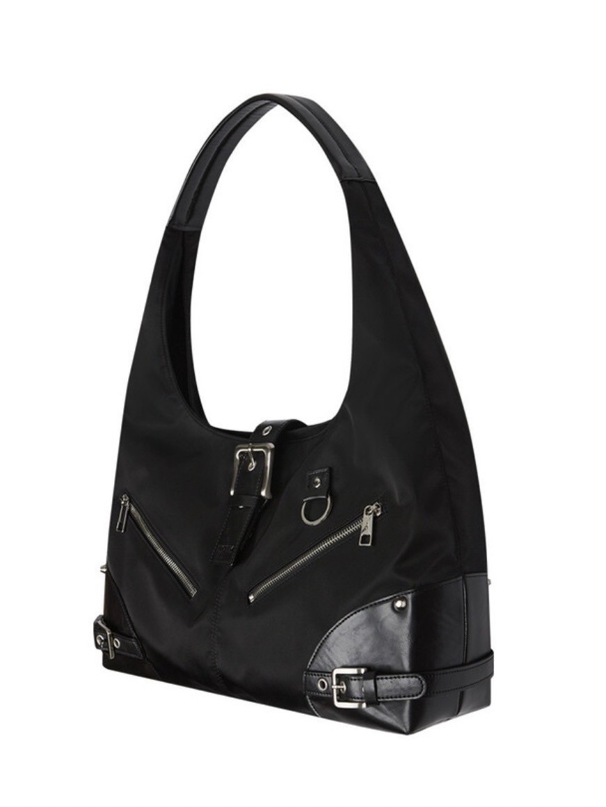 【NOT KNOWING】Black Moto Hobo Bag