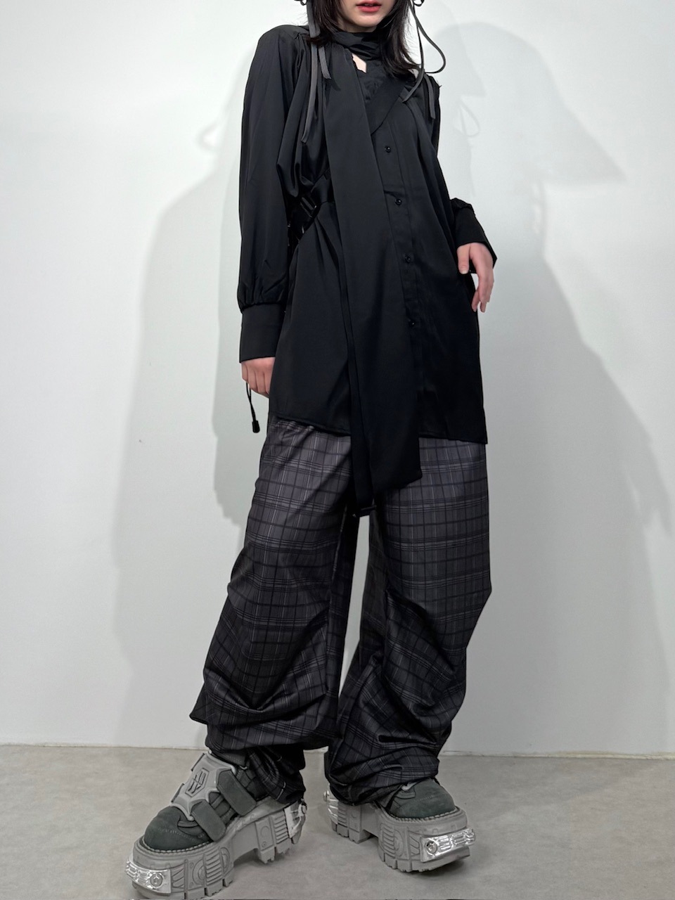 受注制【Nerd out XU】check tuck wide pants