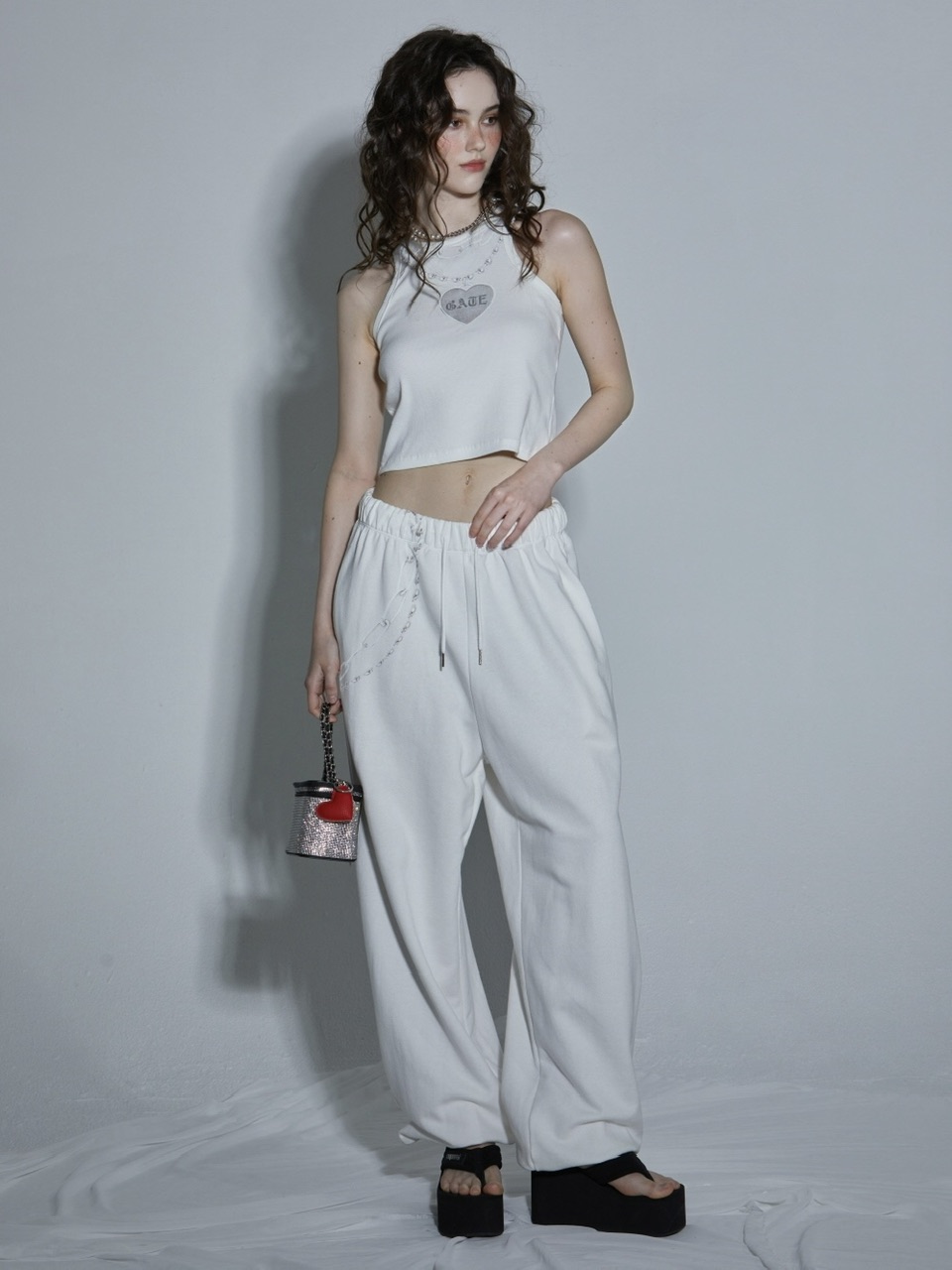 GATELESS】CHAIN PRINT AMERICAN SLEEVE CROPPED TANK TOP / 【ゲート