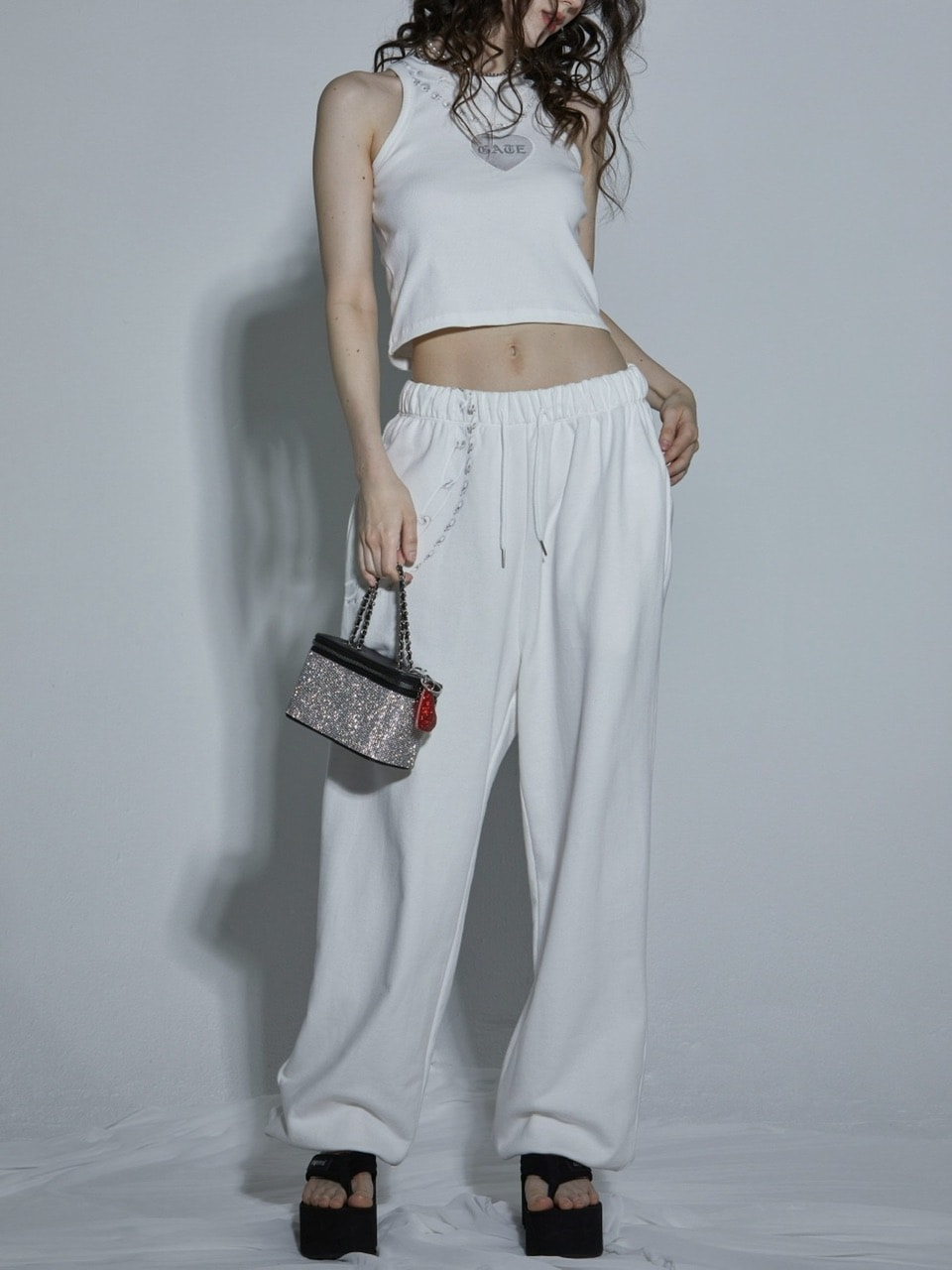 GATELESS】CHAIN PRINT AMERICAN SLEEVE CROPPED TANK TOP / 【ゲート