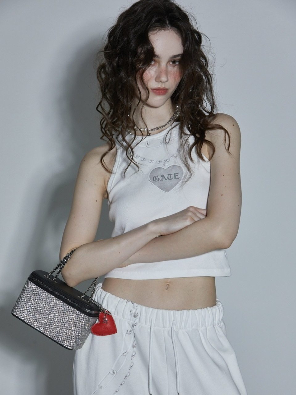 GATELESS】CHAIN PRINT AMERICAN SLEEVE CROPPED TANK TOP / 【ゲート