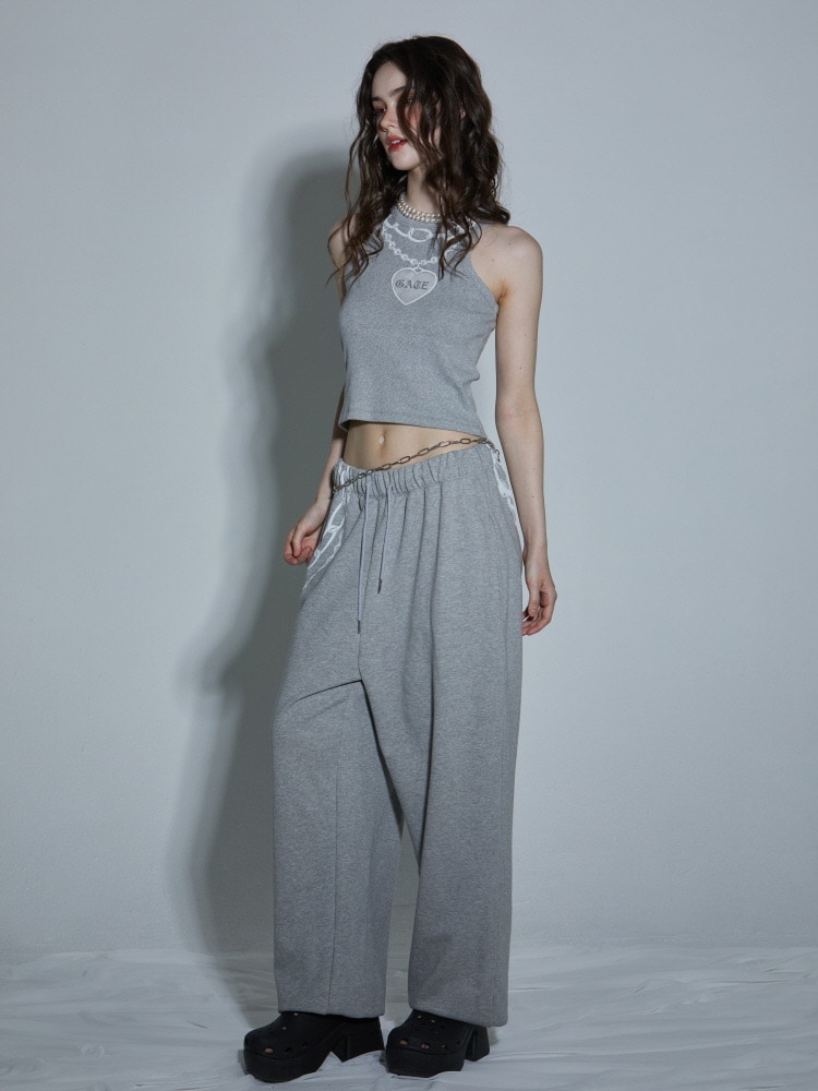 GATELESS】CHAIN PRINT AMERICAN SLEEVE CROPPED TANK TOP / 【ゲート