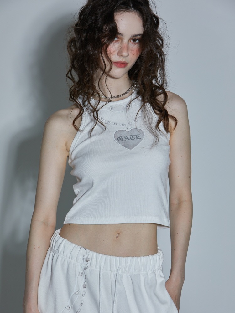 GATELESS】CHAIN PRINT AMERICAN SLEEVE CROPPED TANK TOP