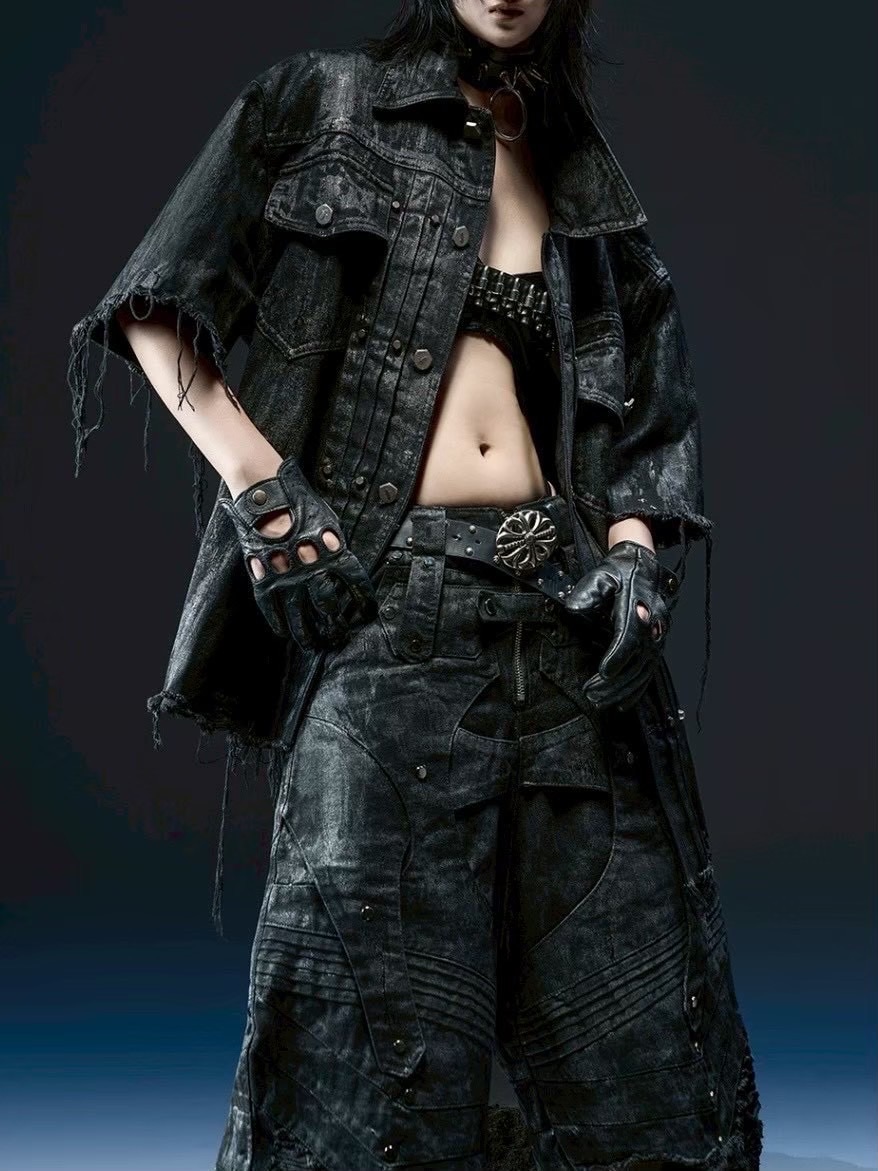 RICH】Knight Wide Waxed Short Pants/ 【リッチ】デザインデニム