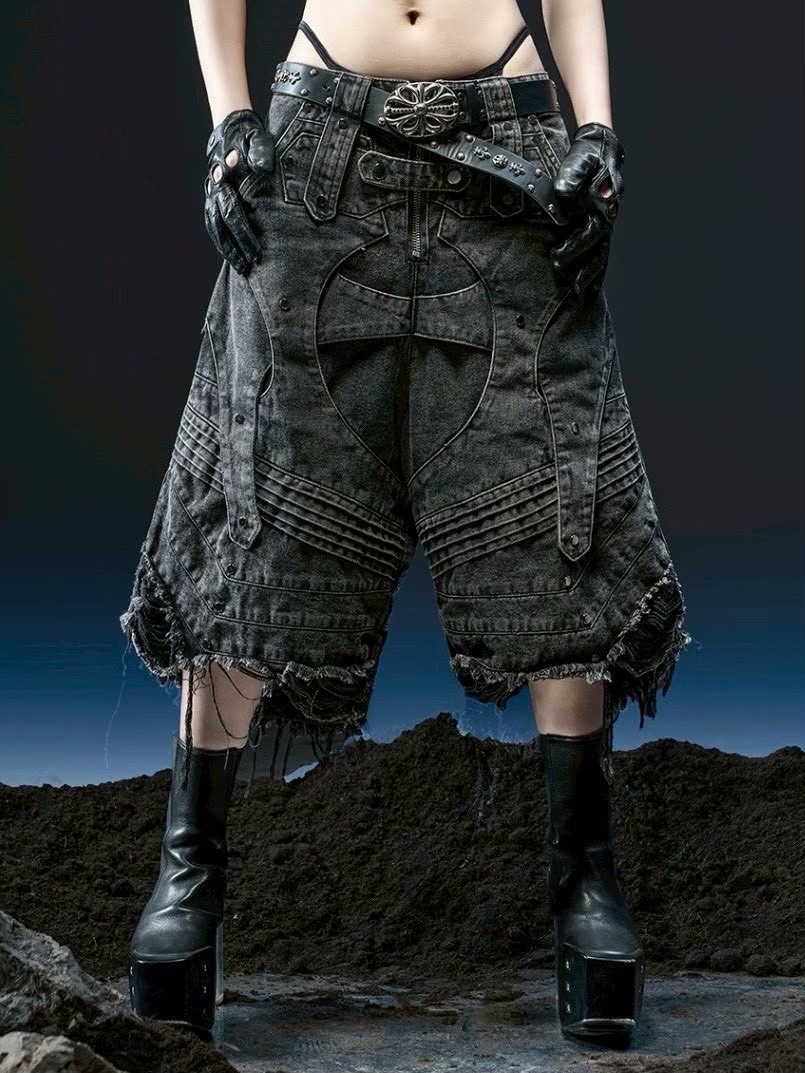 RICH】Knight Wide Waxed Short Pants/ 【リッチ】デザインデニム