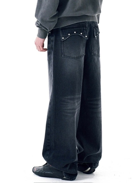 ◆AAKAM◆ Multi Studded Denim Pants Blue AAKAM】Multi Studded Denim Pants | OUR BRAND,AAKAM