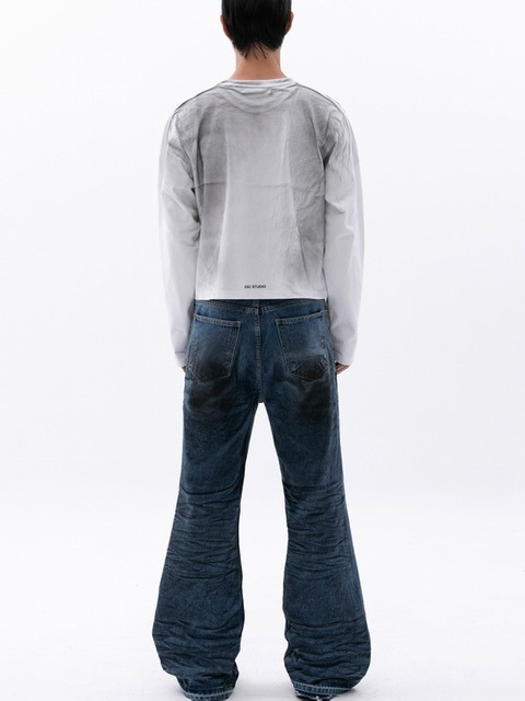 【ESC STUDIO】hand bridge washing flared denim pants