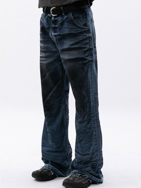 【ESC STUDIO】hand bridge washing flared denim pants