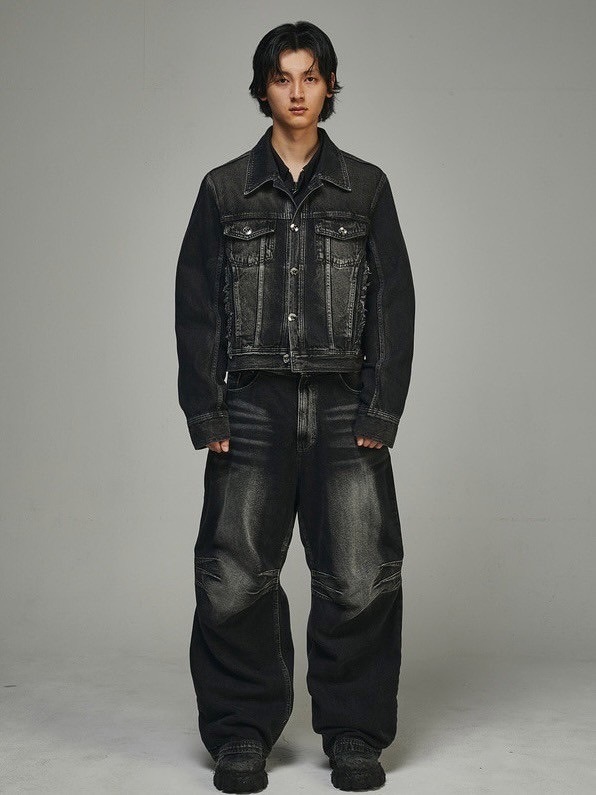 【BLUER/BLR】Signature Raw Cut Washing Denim Trucker Jacket BLR BLUER】SIGNATURE RAW CUT WASHING DENIM TRUCKER JACKET
