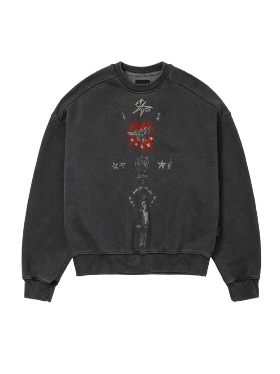 AJOBYAJO】Blessing Doodle Washed Sweatshirt