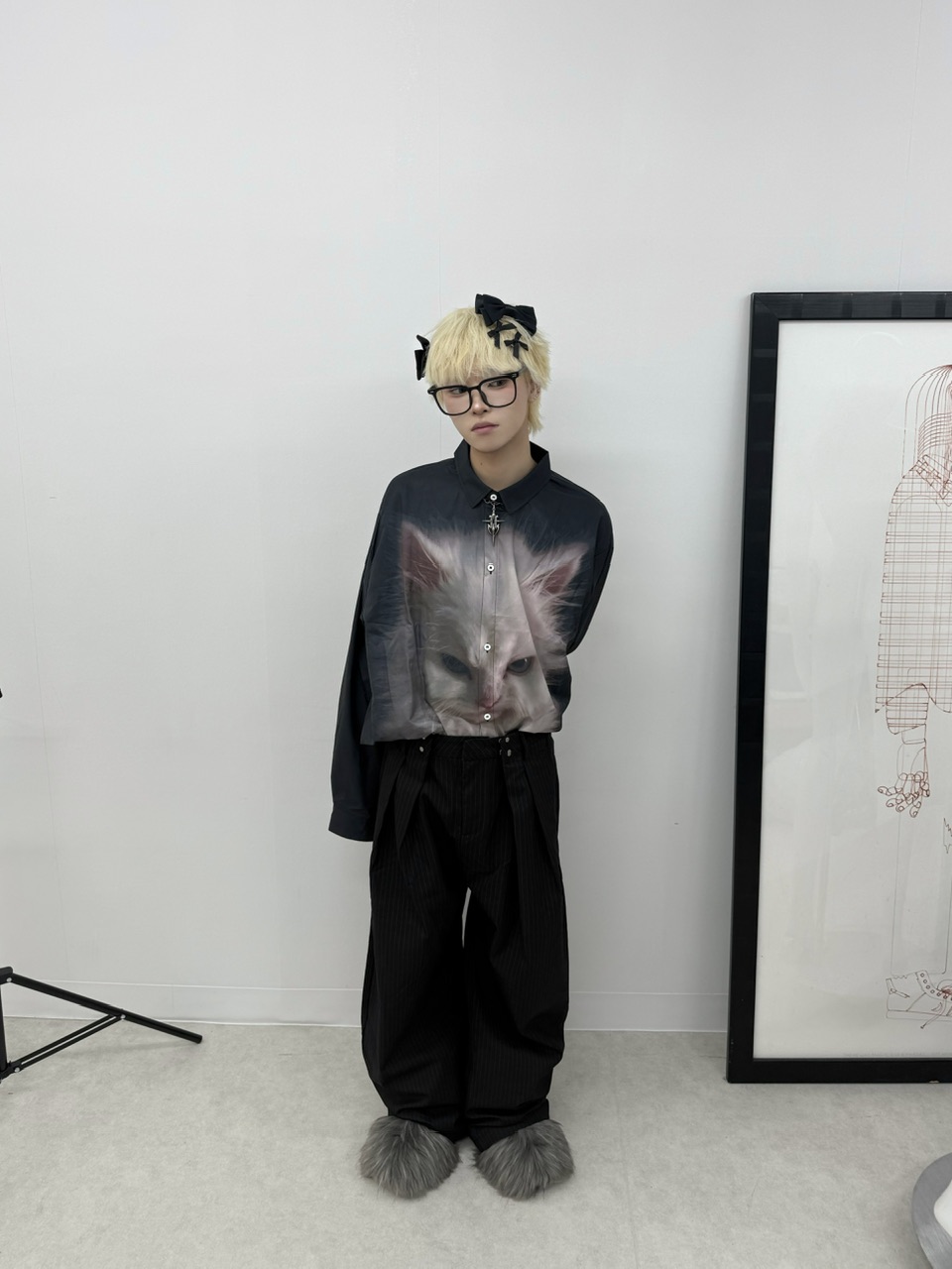 受注制【Nerd out XU】ugly cat long sleeve shirt | OUR BRAND,Nerd