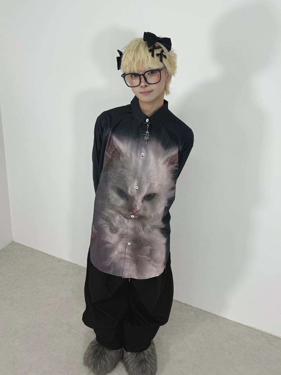 受注制【Nerd out XU】ugly cat long sleeve shirt | OUR BRAND,Nerd