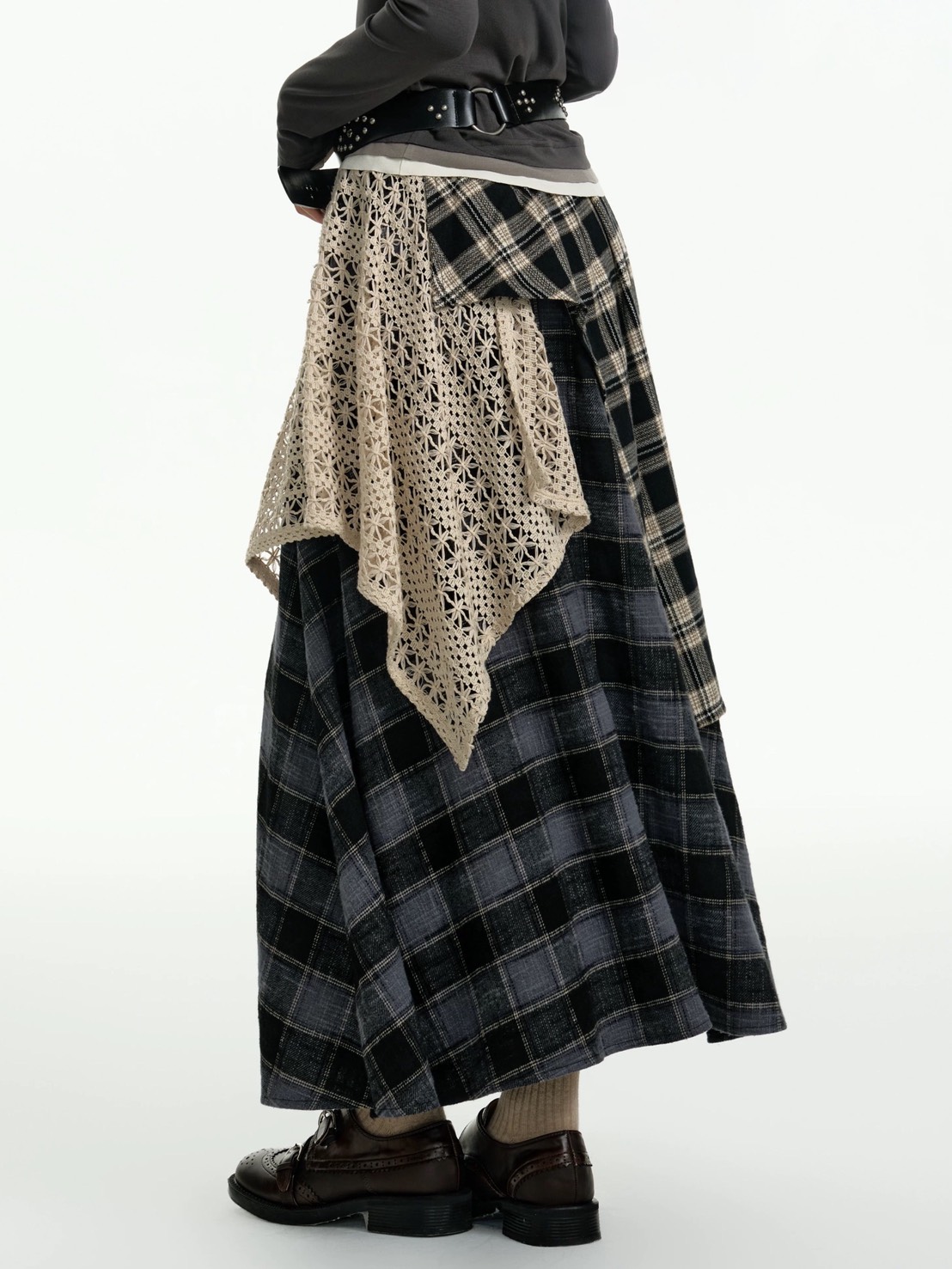 【TGNS】Patchwork Long Plaid Skirt / 【ツーガンズ】パッチワークレイヤードロングスカート