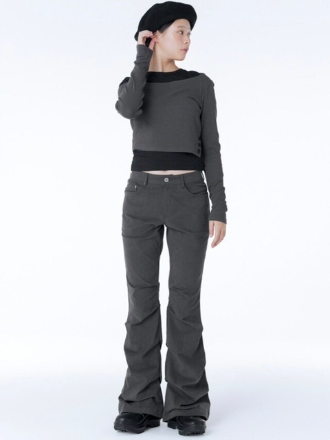 ★ MISEKI SEOUL★ Cotton shirring bootscut pants CHARCOAL M Miseki seoul】Shirring bootscut pants | OUR BRAND,Miseki